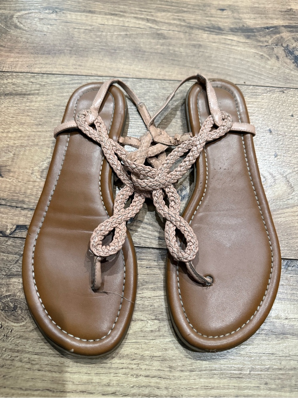 Xappeal Tan Braided Lace-Up Toe-Loop Sandals